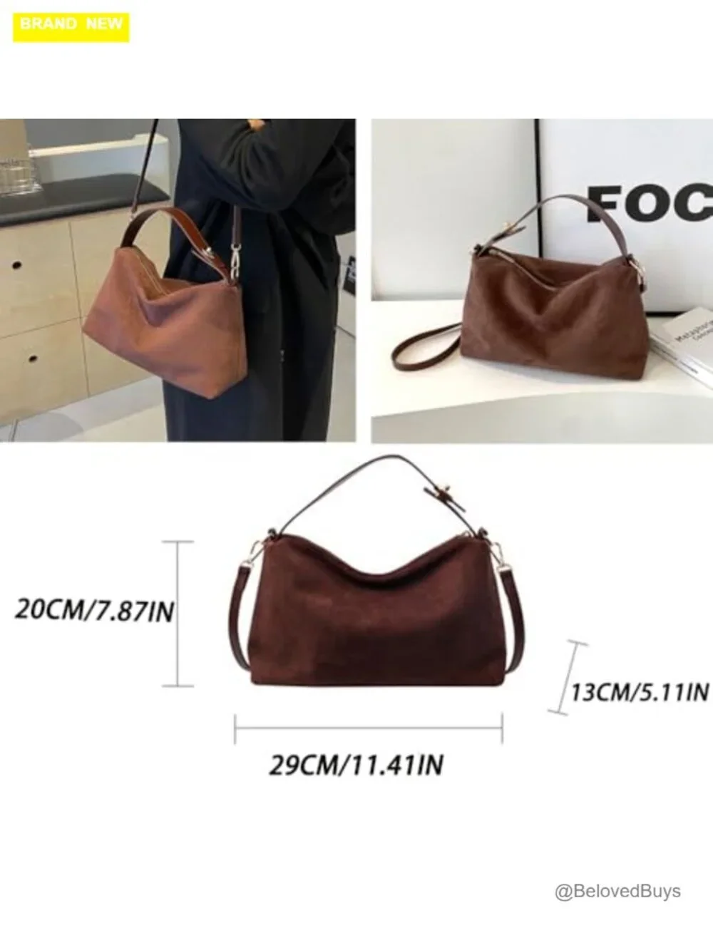 Faux Suede Hobo Bag with Adjustable Shoulder Strap - Large Tote